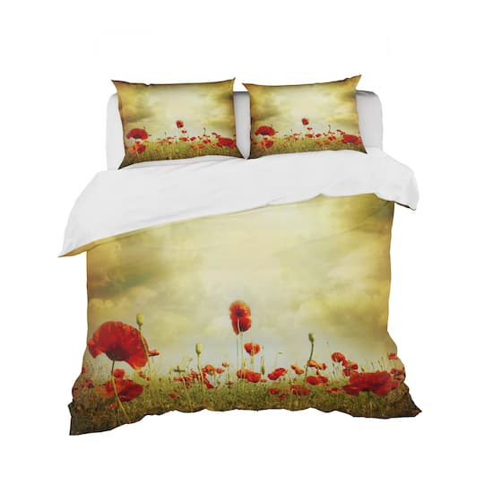 Designart 'Red Poppies on Grunge Background' Vintage Bedding Set - Duvet Cover & Shams